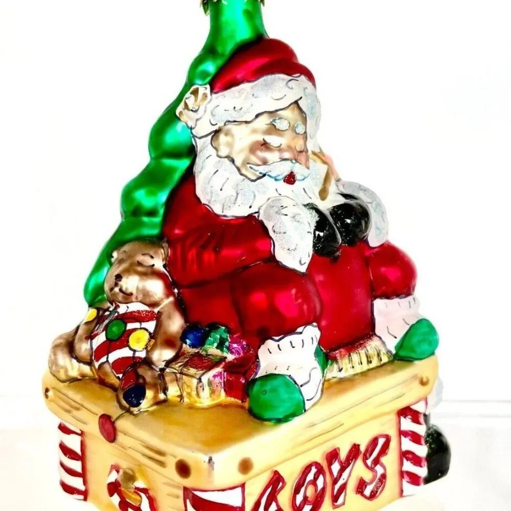 Hand Blown Glass Sleeping Santa Ornament Hand Painted Christmas Tree Toys Poland
